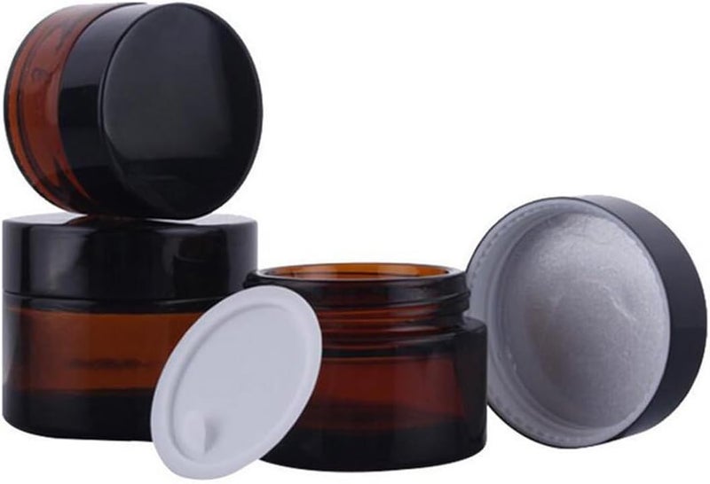 erioctry 2PCS 100ML/100G Brown Glass Refillable Make Up Jars with Liners and Screw Black Cap Empty Face Cream Lip Balm Storage Container Pot Bottle Jar for Beauty Essential Oils Cosmetic Cream Lotion (100ml) 