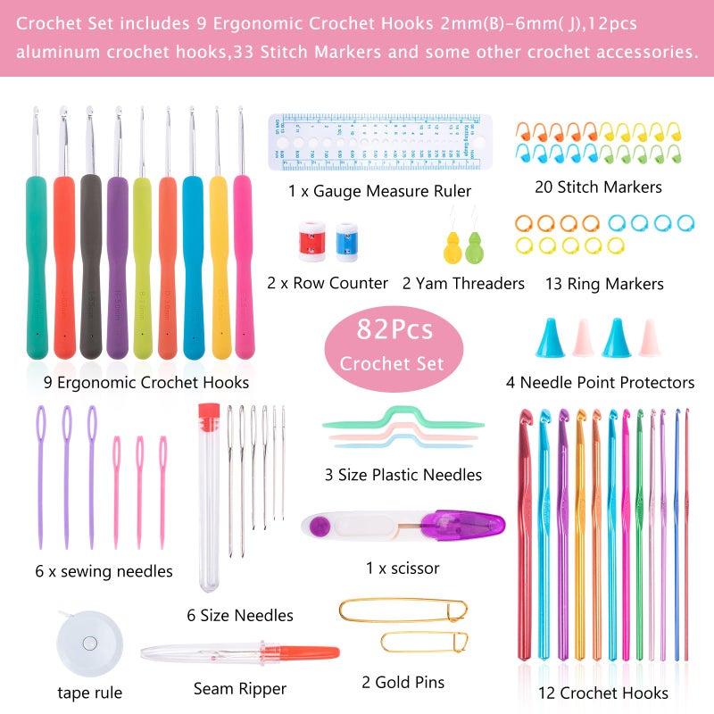 MYBAGZING 82Pcs Crochet Hook Set with Storage Case - Stand Up Crochet Hook Case with 20 Size Crochet Hooks & needles, Crochet Accessories - Crochet Needles Set for Crochet Lovers, Crochet Kit for Beginners - Image 3