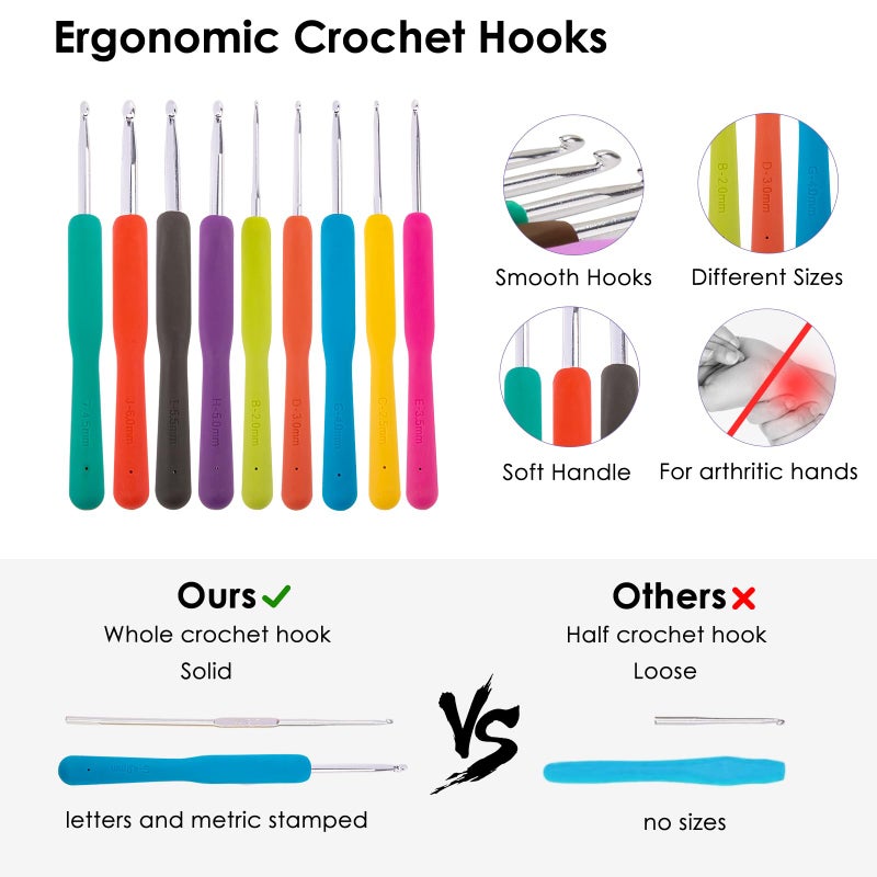 MYBAGZING 82Pcs Crochet Hook Set with Storage Case - Stand Up Crochet Hook Case with 20 Size Crochet Hooks & needles, Crochet Accessories - Crochet Needles Set for Crochet Lovers, Crochet Kit for Beginners - Image 5