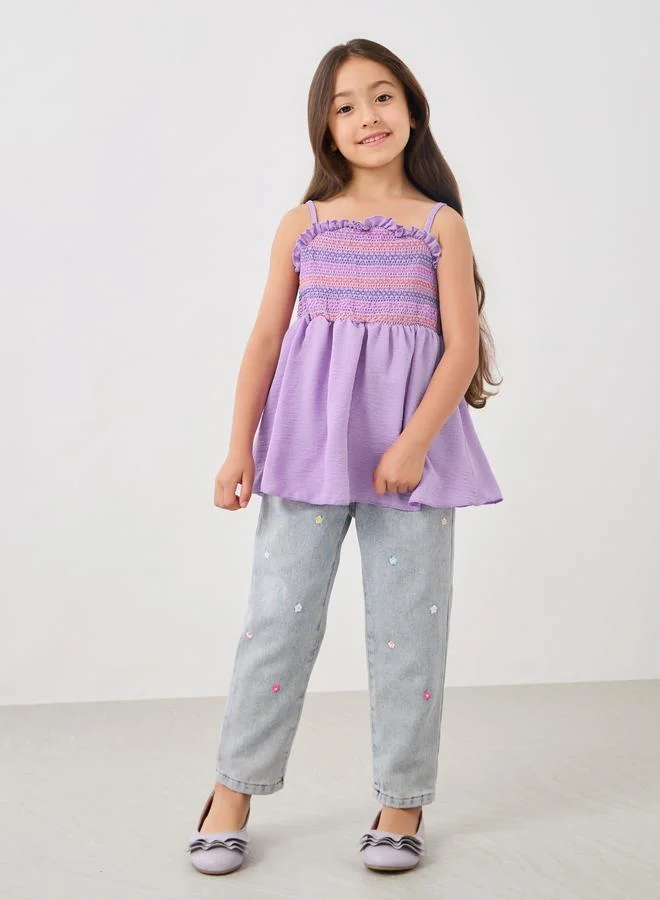 ستايلي Styli Girls Smocked Square Neck Strappy Blouse