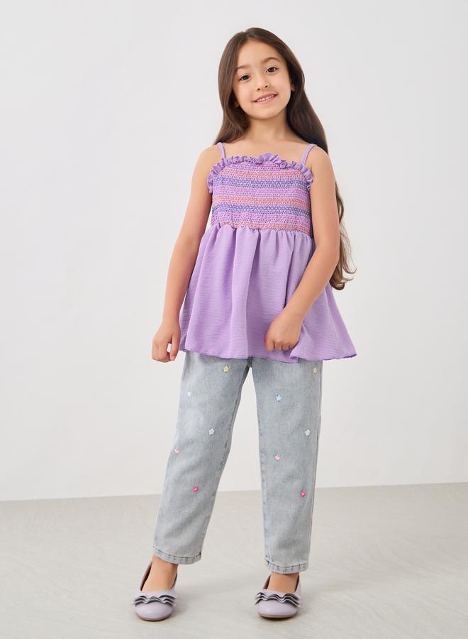 Styli Styli Girls Smocked Square Neck Strappy Blouse  - Image 2