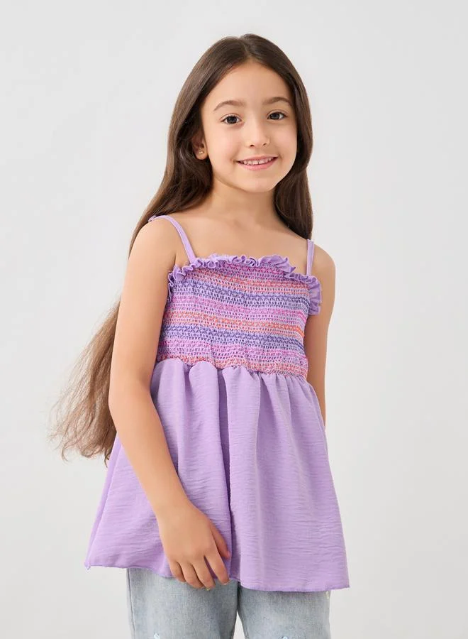 Styli Girls Smocked Square Neck Strappy Blouse