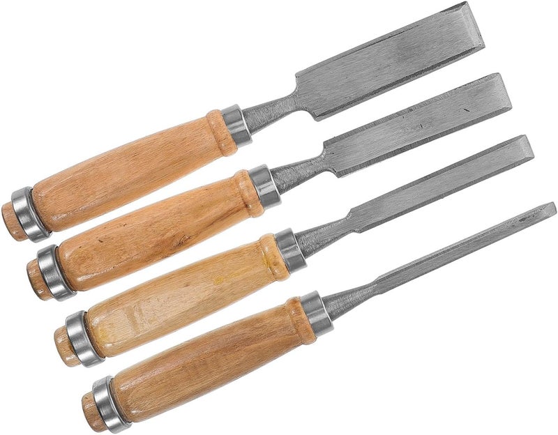 4pcs Wood Chisel Set for Woodworking Projects with Flat Tips, Metal Blades and Wooden Handles, Carpentry Carving Engraving Tools for DIY Woodcutting and Wood Craft - Image 1