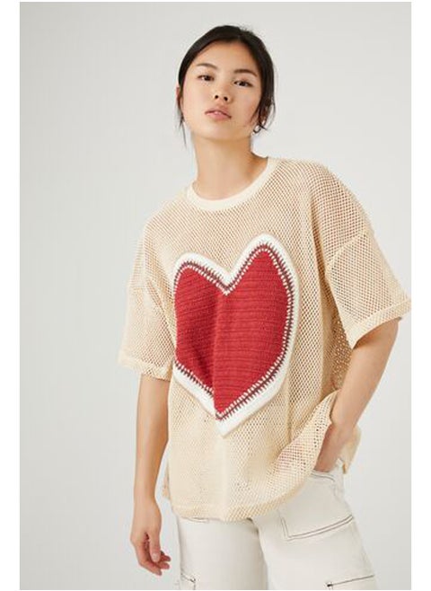 Oversized Sheer Netted Heart Tee