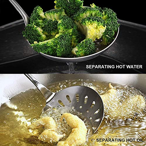 Leeonz Large Slotted Spoon, Stainless Steel Perfect Fry Ladle, Skimmer & Strainer | Multi-Use Slot Spoon Oil | 304 Stainless Steel, Heat Resistance, 38.3 X 11.9 X 3 Centimeters, Silver - Image 3
