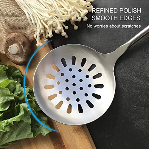 Leeonz Large Slotted Spoon, Stainless Steel Perfect Fry Ladle, Skimmer & Strainer | Multi-Use Slot Spoon Oil | 304 Stainless Steel, Heat Resistance, 38.3 X 11.9 X 3 Centimeters, Silver - Image 4