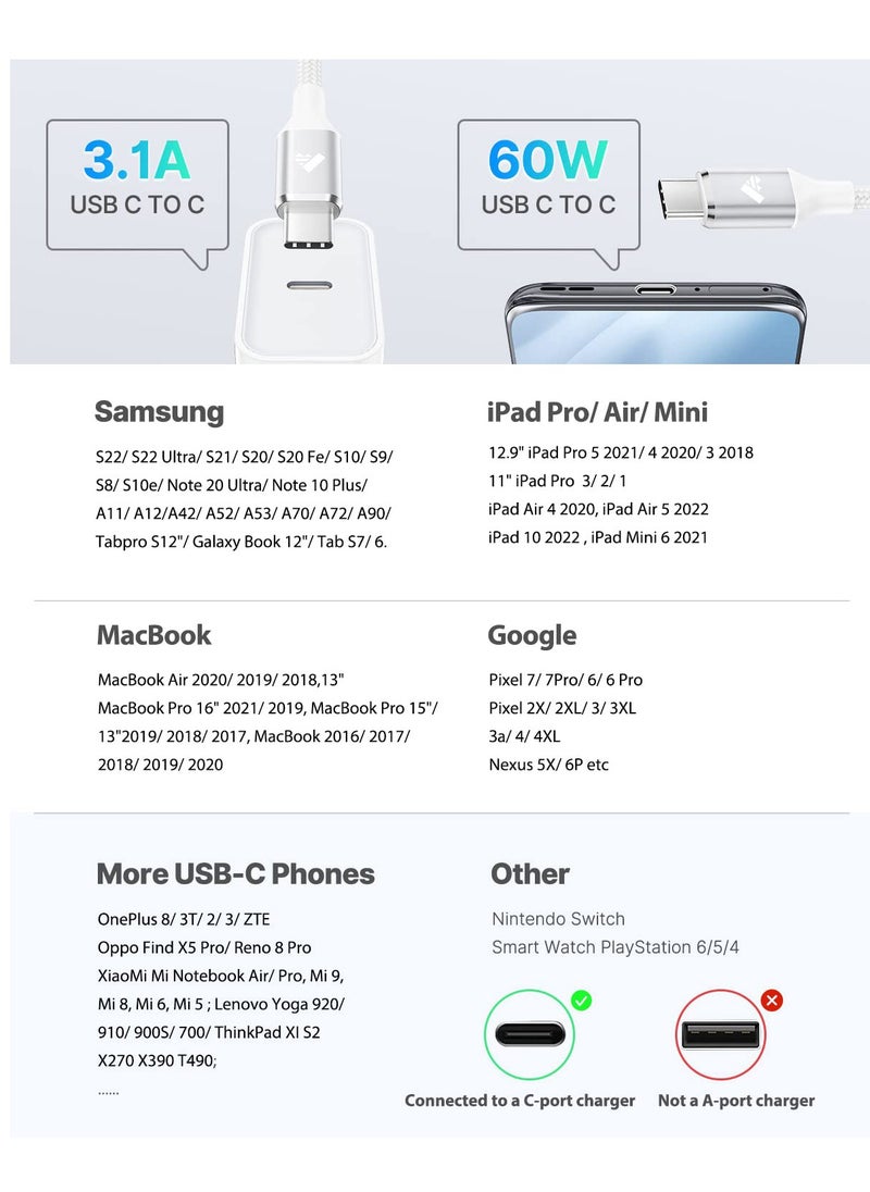 Aioneus - USB C to USB C Cable 60W 2M, Type C to Type C Power Delivery Type C Fast Charge Cable USBC Cord for iPhone 15 Pro Max, MacBook Pro, iPad Pro, Dell XPS, Chromebook, Samsung S23 S22, Switch - Image 1