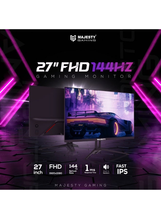 Majesty 27" FHD 1920x1080 Gaming Monitor | IPS | 144Hz | 1ms | HDR | 100% sRGB | G-SYNC & FreeSync | Built-in Speakers | DisplayPort & HDMI | VESA - Image 2
