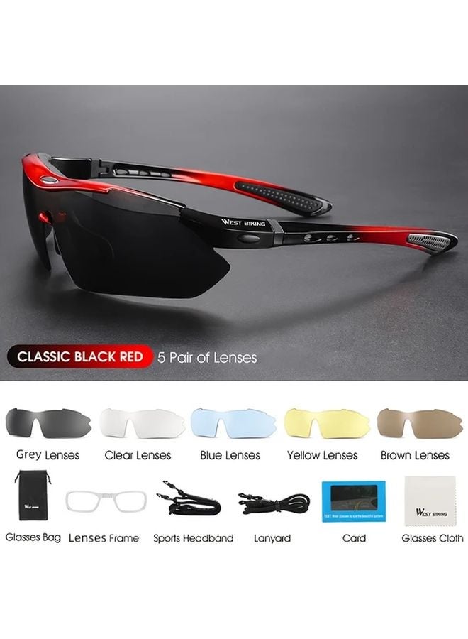 West Biking 5 Sets Lenses Classic HD Bicycle Glasses Lightweight Comfortable For Cycling Outdoor Black Red - Image 1