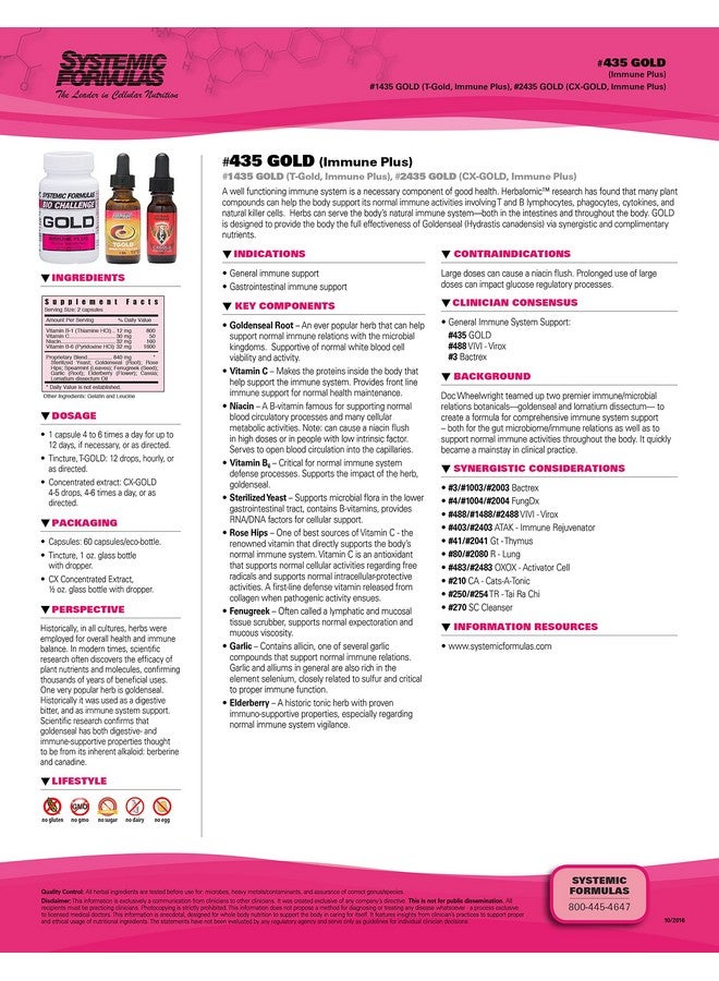 Systemic Formulas Gold Immune Plus - General Immune Support, 60 Capsules, Bio Challenge 435. Immune Builder. - Image 2