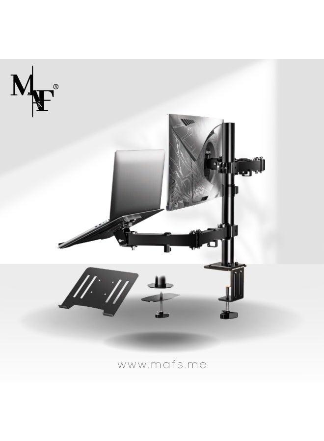 M.A&F's Dual Monitor Arm with Laptop Tray - Dual Monitor Stand with Laptop Holder, Dual Vesa Mount Laptop Arm, Dual Screen Mount for 13-32", 2 Vesa Stand Up to 8Kg for Gaming & Office - Image 1