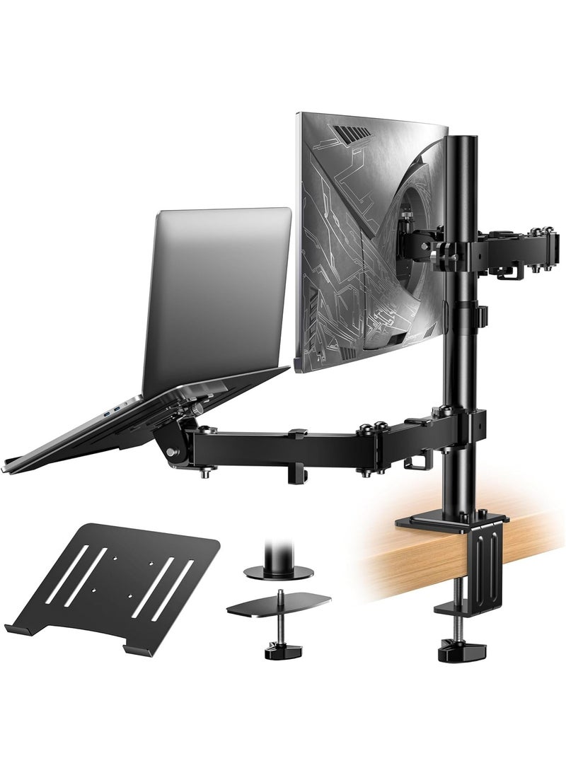 Dual Monitor Arm with Laptop Tray - Dual Monitor Stand with Laptop Holder, Dual Vesa Mount Laptop Arm, Dual Screen Mount for 13-32", 2 Vesa Stand Up to 8Kg for Gaming & Office  - Image 1