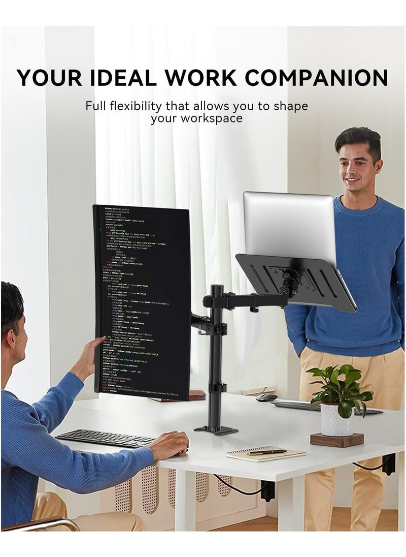 Dual Monitor Arm with Laptop Tray - Dual Monitor Stand with Laptop Holder, Dual Vesa Mount Laptop Arm, Dual Screen Mount for 13-32", 2 Vesa Stand Up to 8Kg for Gaming & Office  - Image 4