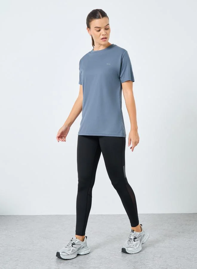 Styli Active Reflective Text Basic Short Sleeves Top