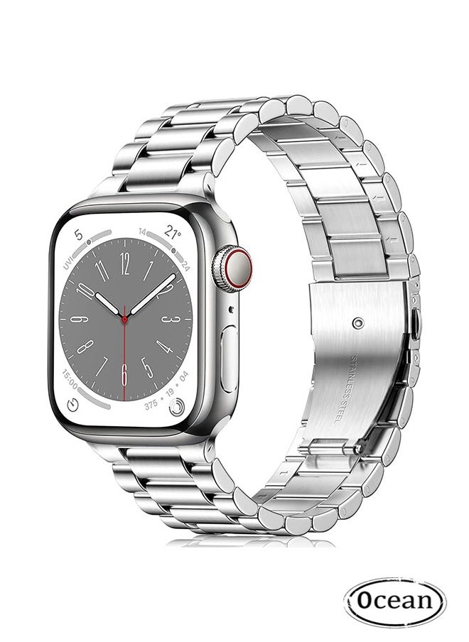 Ocean - Compatible for Apple Watch Ultra 2 Band 49mm, Premium Stainless Steel Metal Compatible with Apple Watch Ultra Band/Apple Watch Strap 49mm, Replacement Adjustable Strap for Men Women, Silver - Image 1