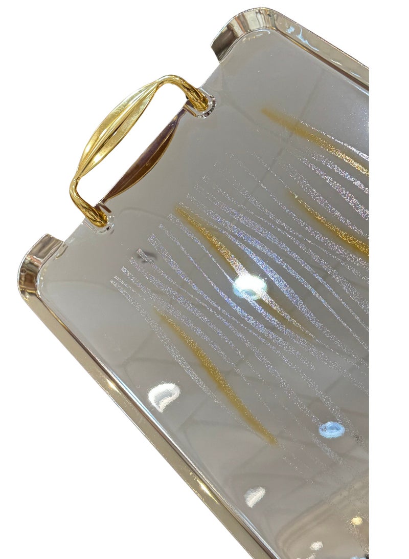 AL-GANNAS Set of Serving Tray 3 Pieces Made of Stainless Steel with Golden Handles, High Quality and Modern Design - Image 2