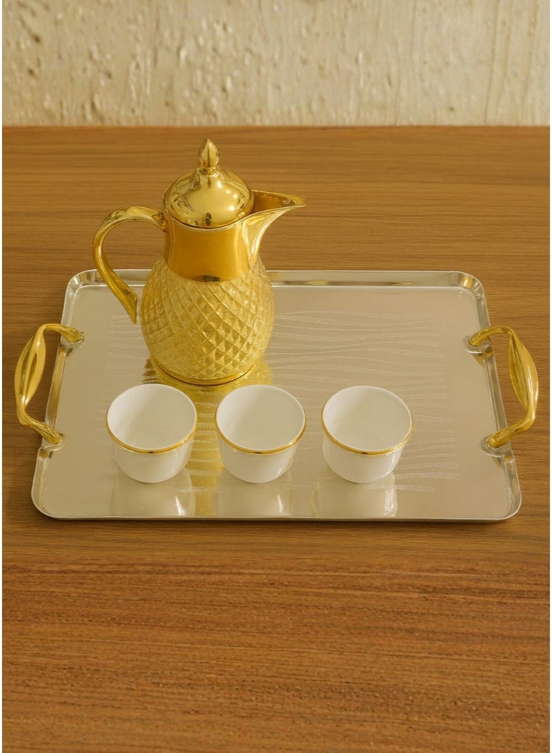 AL-GANNAS Set of Serving Tray 3 Pieces Made of Stainless Steel with Golden Handles, High Quality and Modern Design - Image 5