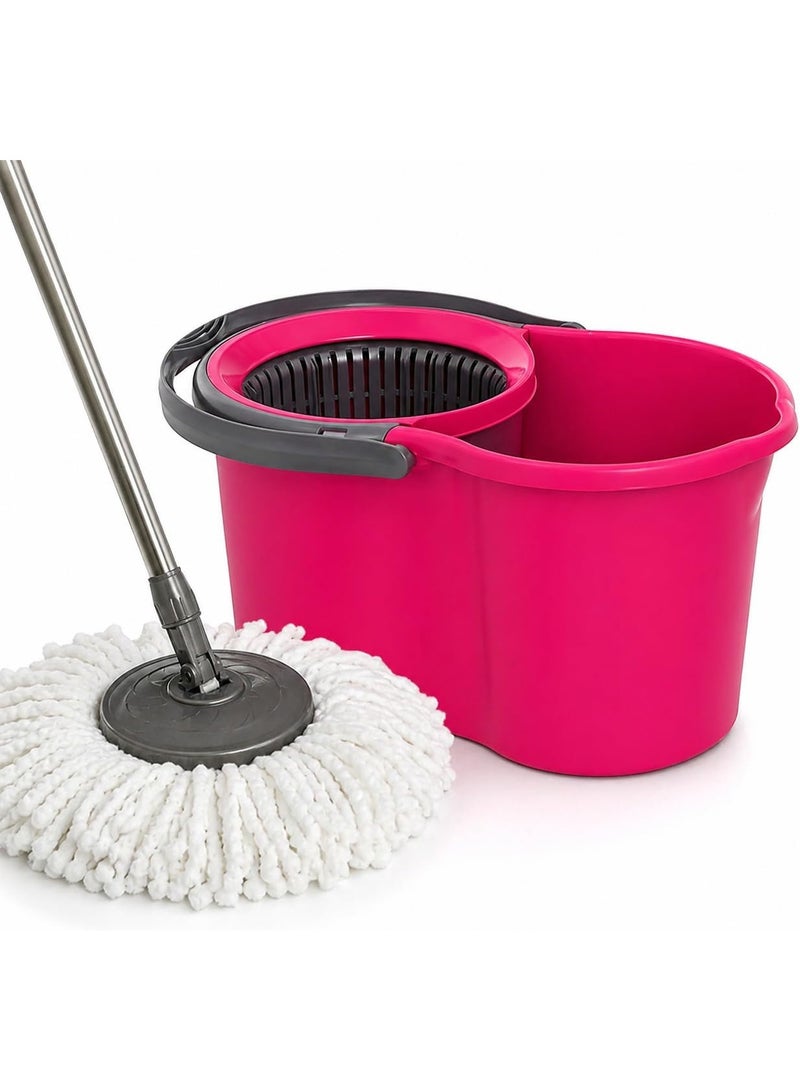 360° Turkish Made Spin Mop with Squeezer Bucket | Microfiber Floor Mop with Adjustable Stick 88-110cm for Ceramic Marble Cleaning (Fuchsia) - Image 1