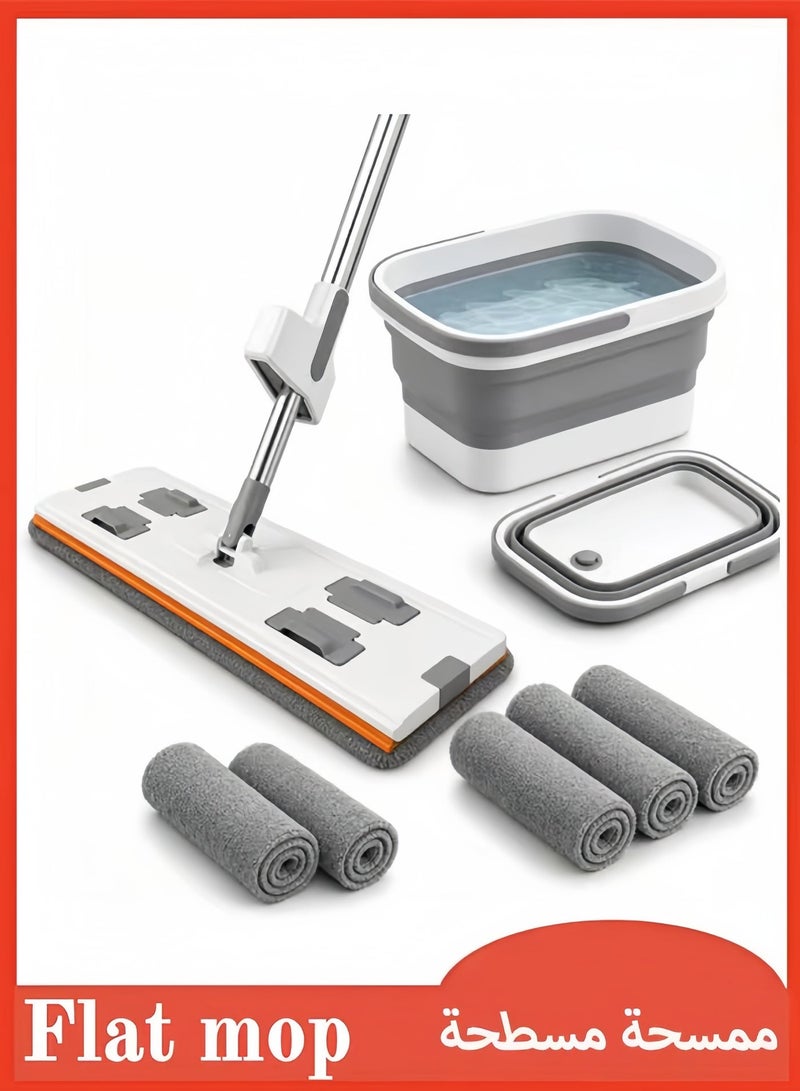 FLYROAD Flat Mop Large Flat Mop Floor Mop & Bucket Set Microfiber Mop 360° Spinning Cleaning Flat Mop with 6 Microfiber Pads Wall Mops for Washing Walls Wet and Dry Use Floor Cleaning System for Home Kitchen - Image 1