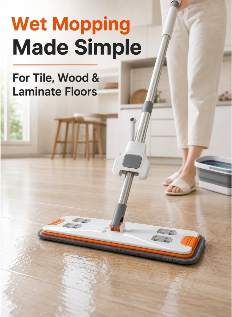 FLYROAD Flat Mop Large Flat Mop Floor Mop & Bucket Set Microfiber Mop 360° Spinning Cleaning Flat Mop with 6 Microfiber Pads Wall Mops for Washing Walls Wet and Dry Use Floor Cleaning System for Home Kitchen - Image 2