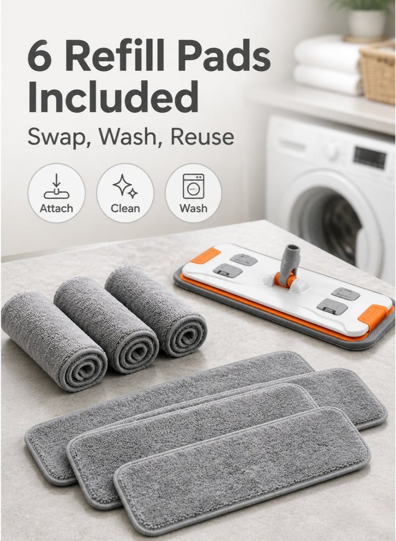 FLYROAD Flat Mop Large Flat Mop Floor Mop & Bucket Set Microfiber Mop 360° Spinning Cleaning Flat Mop with 6 Microfiber Pads Wall Mops for Washing Walls Wet and Dry Use Floor Cleaning System for Home Kitchen - Image 5