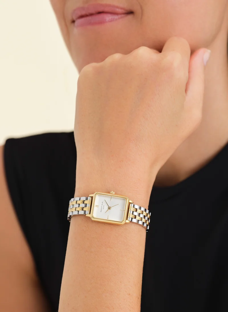 RoseField Rosefield Octagon XS White Sunray Steel Duotone Silver Gold Women Watch - OWDSG-O62