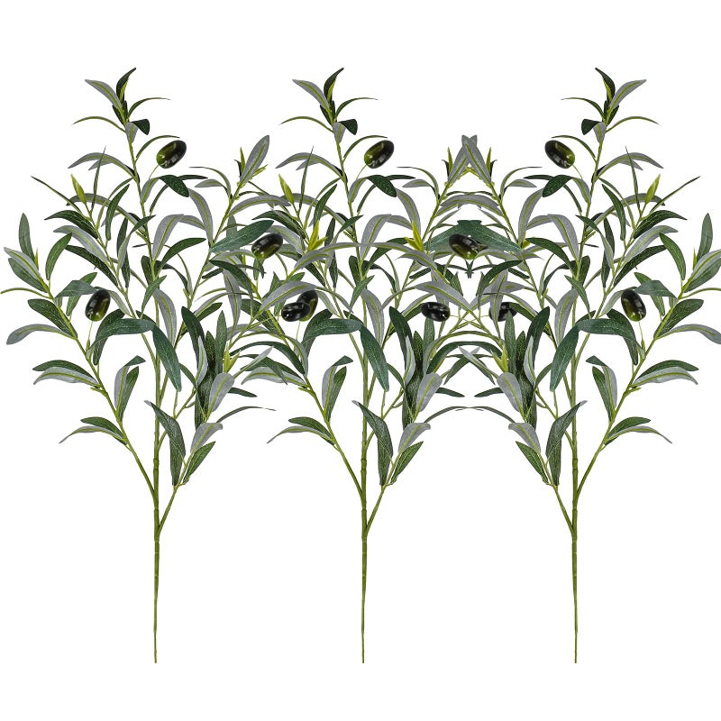 Winlyn 3 Pcs 23.6"" Tall Artificial Olive Branches with 261 Leaves Lifelike Faux Eucalyptus Plant Stems for Floral Arrangements Vases Bouquets Wreaths Centerpieces Wedding Holiday Greenery Home Decor - Image 4