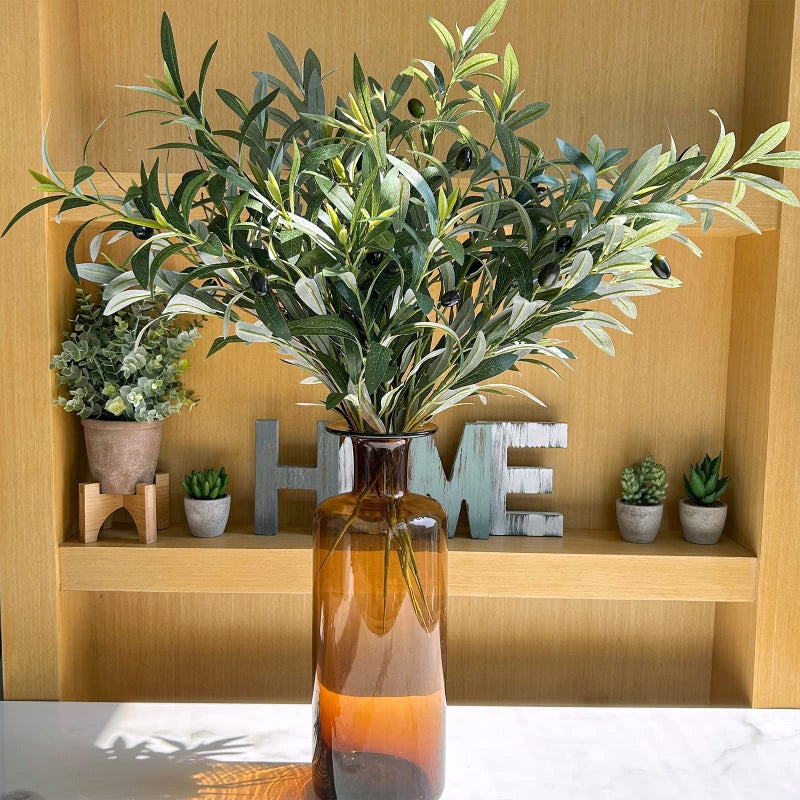 Winlyn 3 Pcs 23.6"" Tall Artificial Olive Branches with 261 Leaves Lifelike Faux Eucalyptus Plant Stems for Floral Arrangements Vases Bouquets Wreaths Centerpieces Wedding Holiday Greenery Home Decor - Image 3