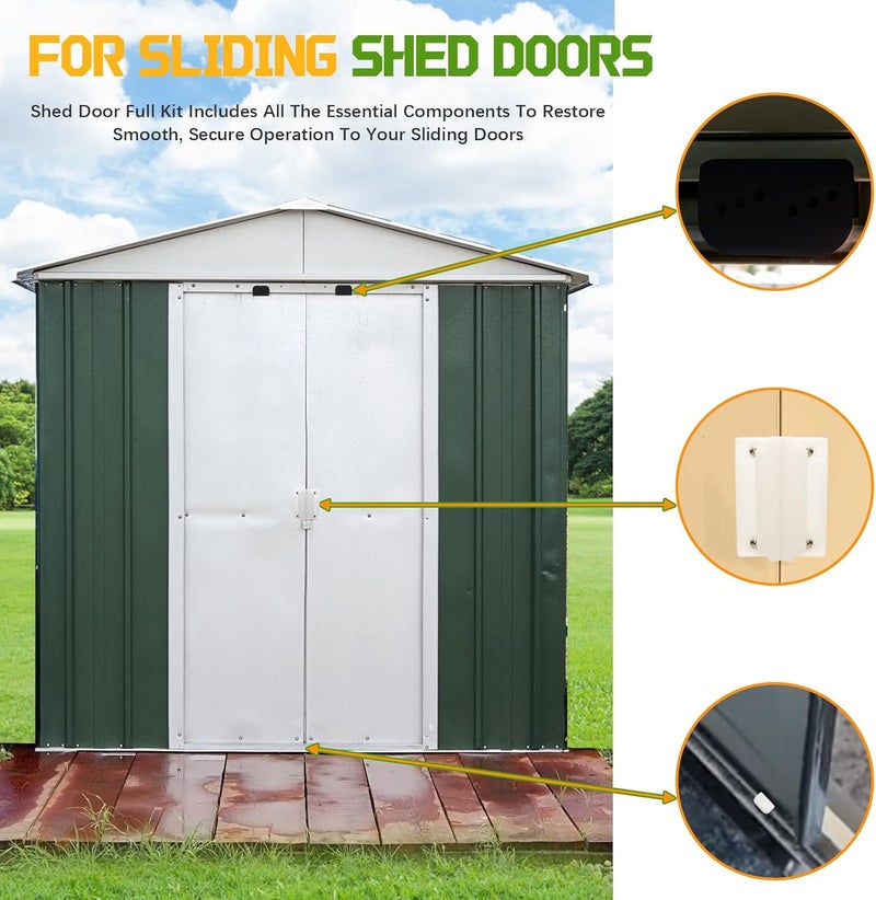 PWEOW DK100-A Shed Door Tune-Up Kit for Arrow Sliding Shed Doors, Complete Replacement Parts for Metal Shed Door Glides Kit-White - Image 3