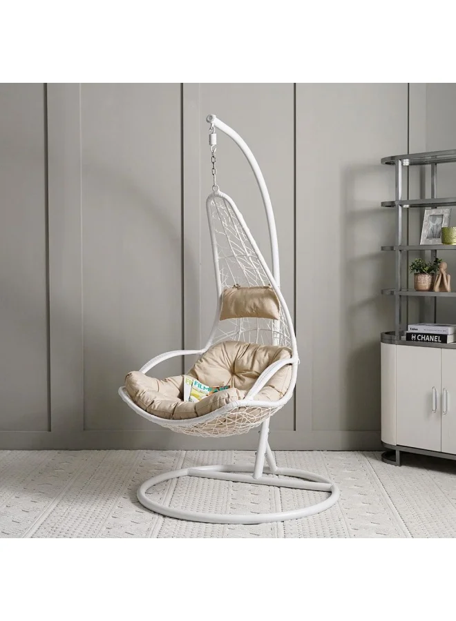DANUBE HOME Melissa Swing Chair Hanging Chair Comfortable Sturdy Hanging Chairs for Indoor Outdoor Bedroom Home Patio - White And Brown