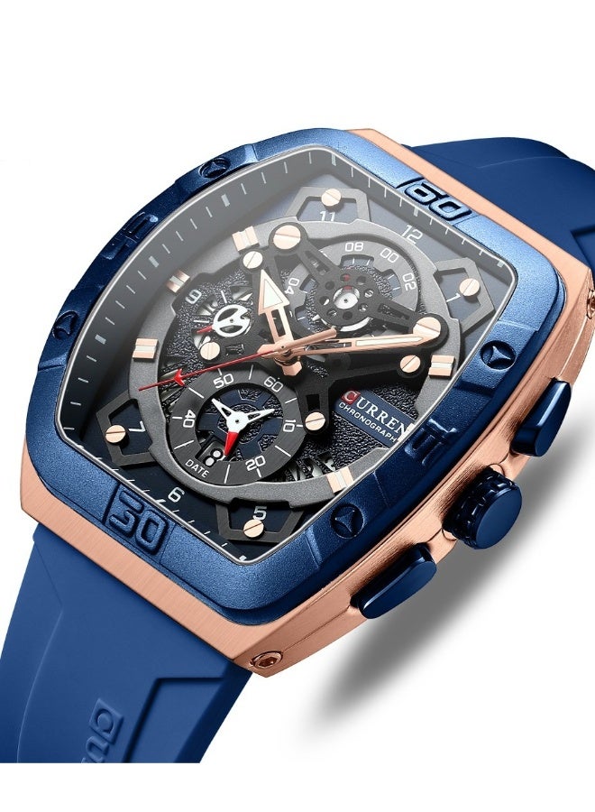CURREN CURREN 8443M Men Quartz Sport Watch Silicone Strap Alloy Case Fashion Multifunction Wristwatch Abrastion Resistant Glass 3ATM Luminous Display Chronograph Calendar Date Watches - Image 2