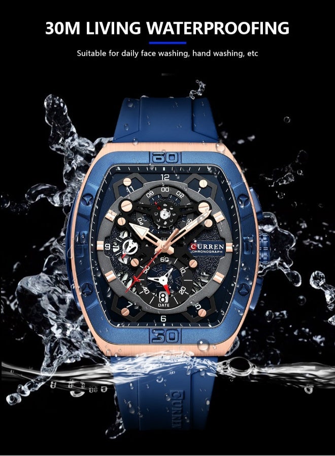 CURREN CURREN 8443M Men Quartz Sport Watch Silicone Strap Alloy Case Fashion Multifunction Wristwatch Abrastion Resistant Glass 3ATM Luminous Display Chronograph Calendar Date Watches - Image 4