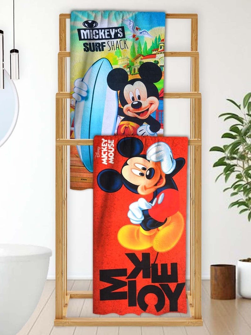 Athom Living Disney Mickey Mouse Kids Bath Towel, 60x120cm, 350 GSM, Soft & Absorbent, Multicolor, Perfect for Boys and Girls, Fun & Vibrant Design, Pack of 2 - Image 1