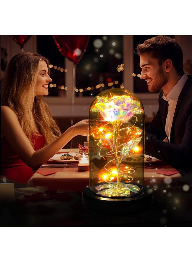 Birthday Gifts for Women,Mothers Day Flowers Gifts for Mom,Wife,Grandma,Mom Gifts for Her,Light Up Rose Flowers in Glass Dome,Colorful Rainbow Flower Rose Presents for Birthday,Anniversary,Valentines