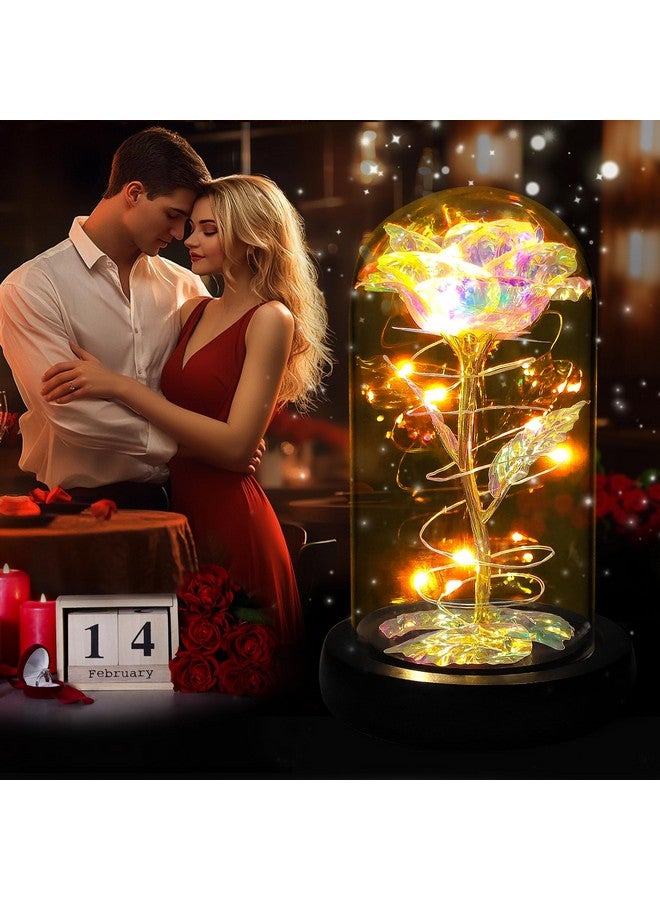 Birthday Gifts for Women,Mothers Day Flowers Gifts for Mom,Wife,Grandma,Mom Gifts for Her,Light Up Rose Flowers in Glass Dome,Colorful Rainbow Flower Rose Presents for Birthday,Anniversary,Valentines
