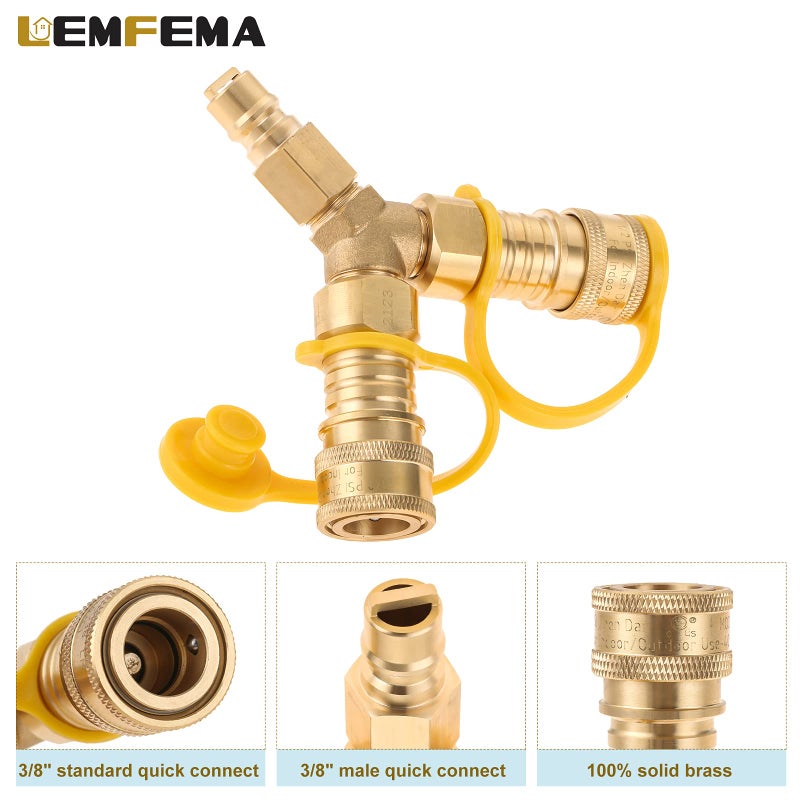 Lemfema 3/8â€ Y Splitter Natural Gas Quick Connect/Disconnect Adapter, Suitable for Low Pressure Natural Gas or Propane Systems for Natural Gas Grill, Patio Heater, RV, Fire Pit - Image 3