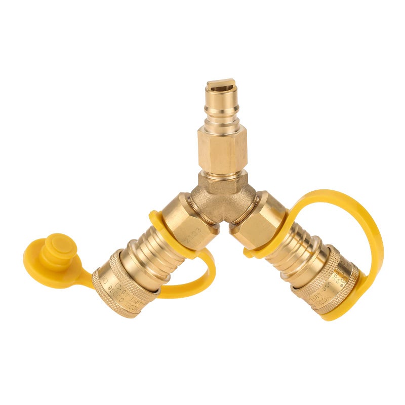 Lemfema 3/8â€ Y Splitter Natural Gas Quick Connect/Disconnect Adapter, Suitable for Low Pressure Natural Gas or Propane Systems for Natural Gas Grill, Patio Heater, RV, Fire Pit - Image 1