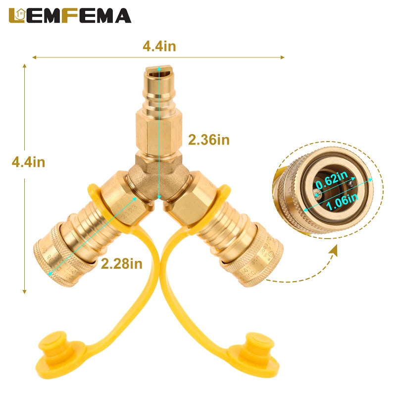 Lemfema 3/8â€ Y Splitter Natural Gas Quick Connect/Disconnect Adapter, Suitable for Low Pressure Natural Gas or Propane Systems for Natural Gas Grill, Patio Heater, RV, Fire Pit - Image 2