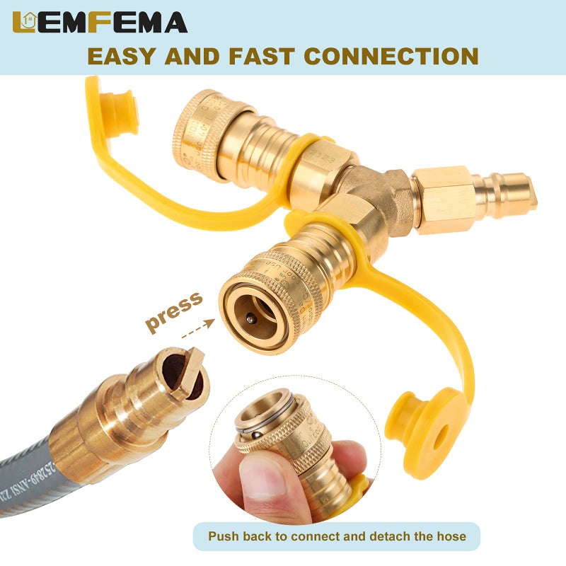 Lemfema 3/8â€ Y Splitter Natural Gas Quick Connect/Disconnect Adapter, Suitable for Low Pressure Natural Gas or Propane Systems for Natural Gas Grill, Patio Heater, RV, Fire Pit - Image 4