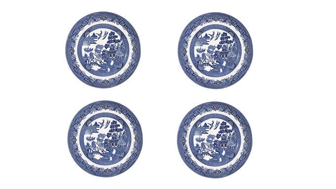 CHURCHILL BLUE WILLOW DINNER PLATE 10 SET OF 4 MADE IN ENGLAND