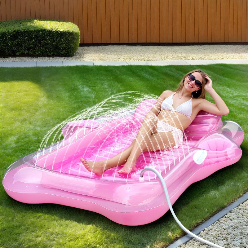 Snowalva Inflatable Tanning Pool Lounger Float, 72" x 61"Pool Floats Adult with Automatic Spray Cooling, 5 in 1 Suntan Tub Raft Floatie, Sunbathing Bed Lounge for Pool Party Yard Tanning Summer Gift - Image 1