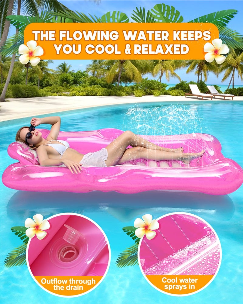 Snowalva Inflatable Tanning Pool Lounger Float, 72" x 61"Pool Floats Adult with Automatic Spray Cooling, 5 in 1 Suntan Tub Raft Floatie, Sunbathing Bed Lounge for Pool Party Yard Tanning Summer Gift - Image 4