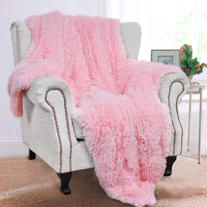 BENRON Light Pink Throw Blankets Soft Shaggy Fuzzy Sherpa Cute Baby Pink Throw Cozy Fluffy Faux Fur Blankets for Bed Couch Sofa Washable 50x60
