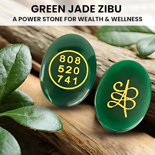 REBUY Zibu Symbols Crystal for Money and Prosperity Natural Stone Green Jade Switchwords Cabochon Oval Shape Gemstone for Reiki Healing and Crystal Healing Stone Pack of -1 - Image 2