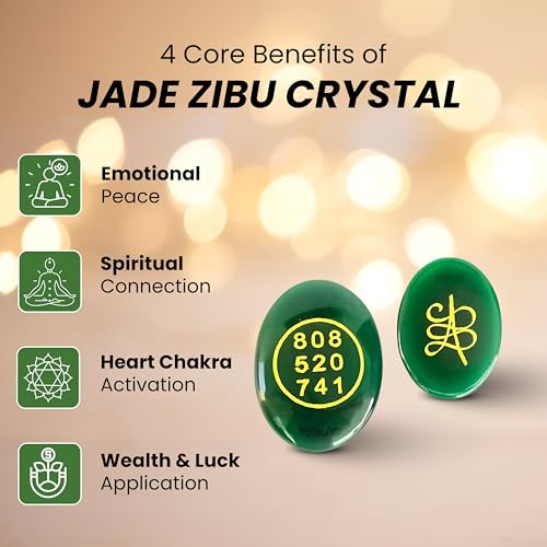 REBUY Zibu Symbols Crystal for Money and Prosperity Natural Stone Green Jade Switchwords Cabochon Oval Shape Gemstone for Reiki Healing and Crystal Healing Stone Pack of -1 - Image 3