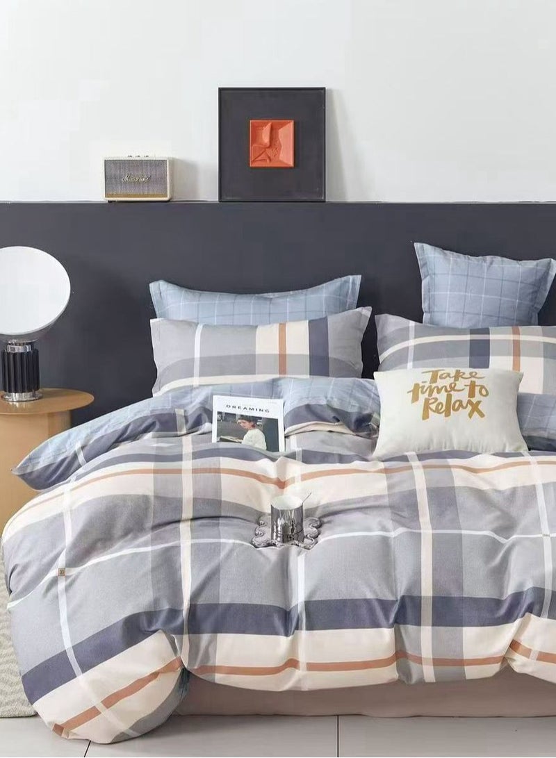 Duoduo home غطاء لحاف من القطن 100%، مجموعة غطاء لحاف عالية الجودة، حجم كينغ، 6 قطع مع غطاء لحاف 220*240 سم وشيت مفروش و4 أغطية وسائد - Image 1