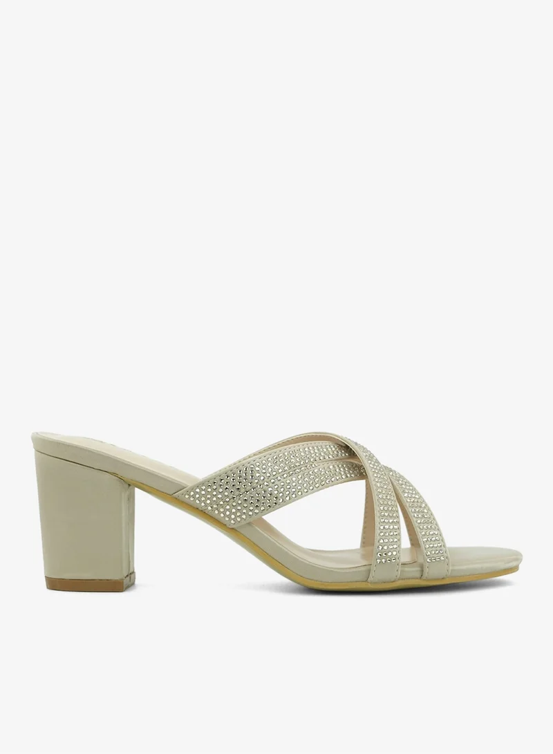 Zayna Beige 221-296 Zayna Ladies Classic High block heel Slides 2G5957-711 Beige for Women | Best Price UAE