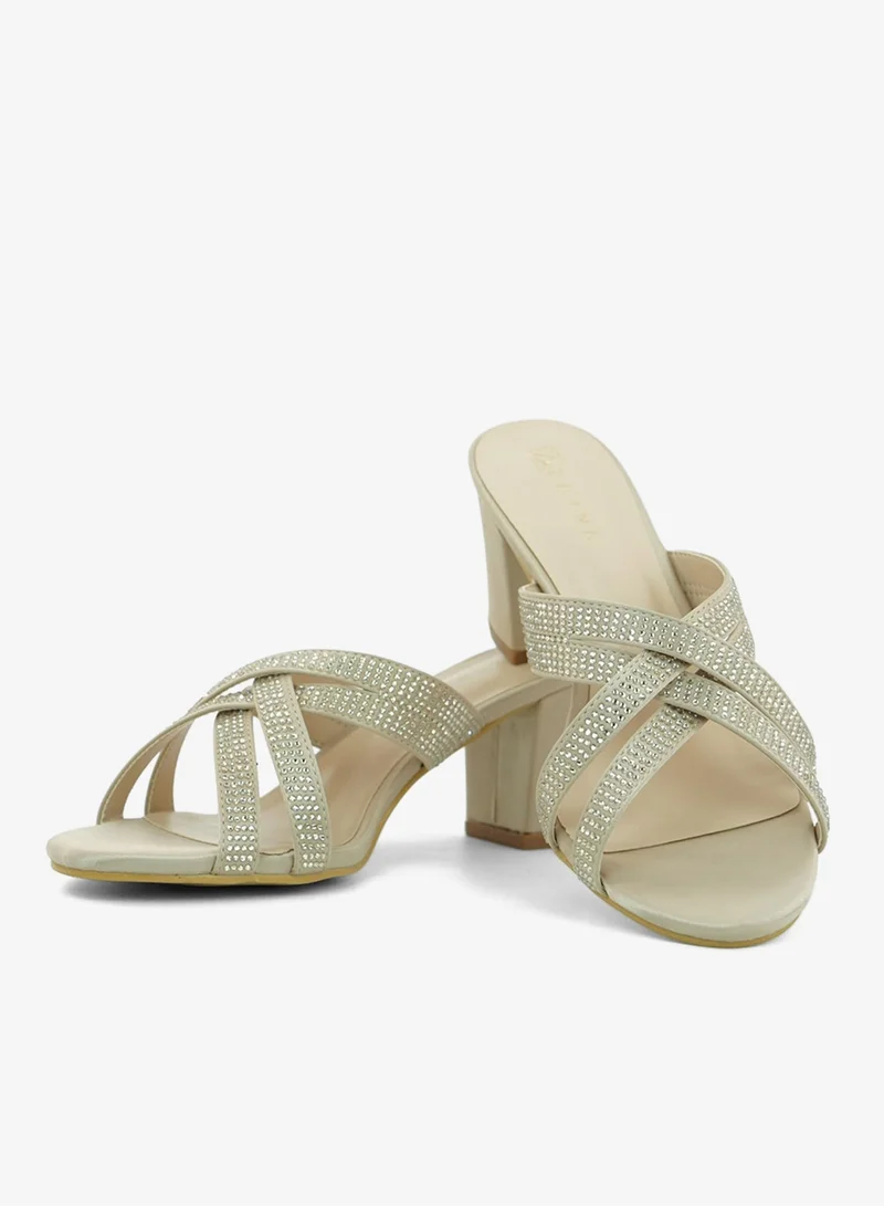 ZAYNA 221-296 Zayna Ladies Classic High block heel Slides 2G5957-711 Beige