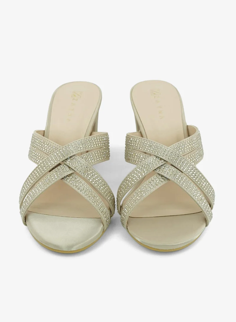 Zayna Beige 221-296 Zayna Ladies Classic High block heel Slides 2G5957-711 Beige for Women | Best Price UAE