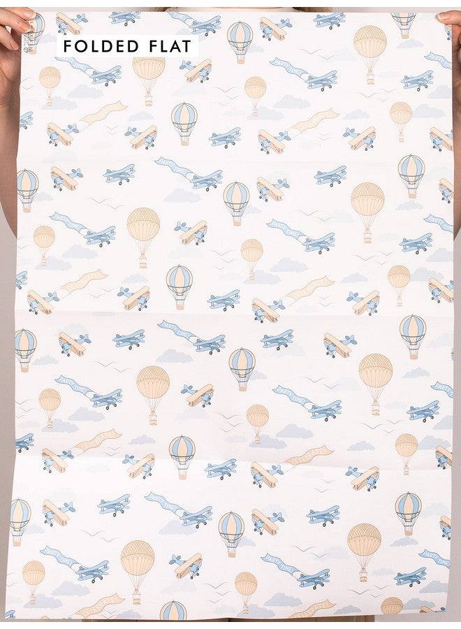 Central 23 Airplanes Wrapping Paper For Boys 6 Sheets Of Retro Gift Wrap For Him Hot Air Balloons Pastel Blue Planes Birthday For Children Made In The Uk - Image 2